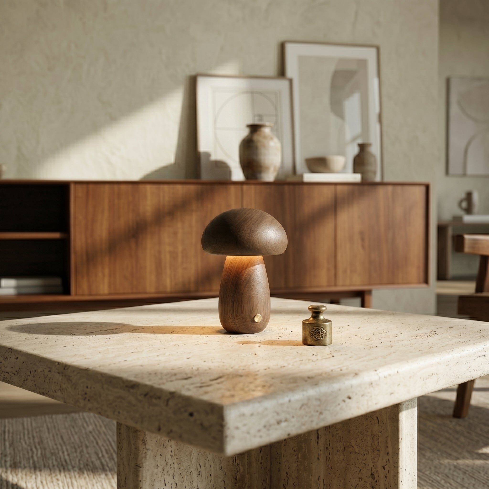 Halo Glow Mushroom Wood Table Lamp