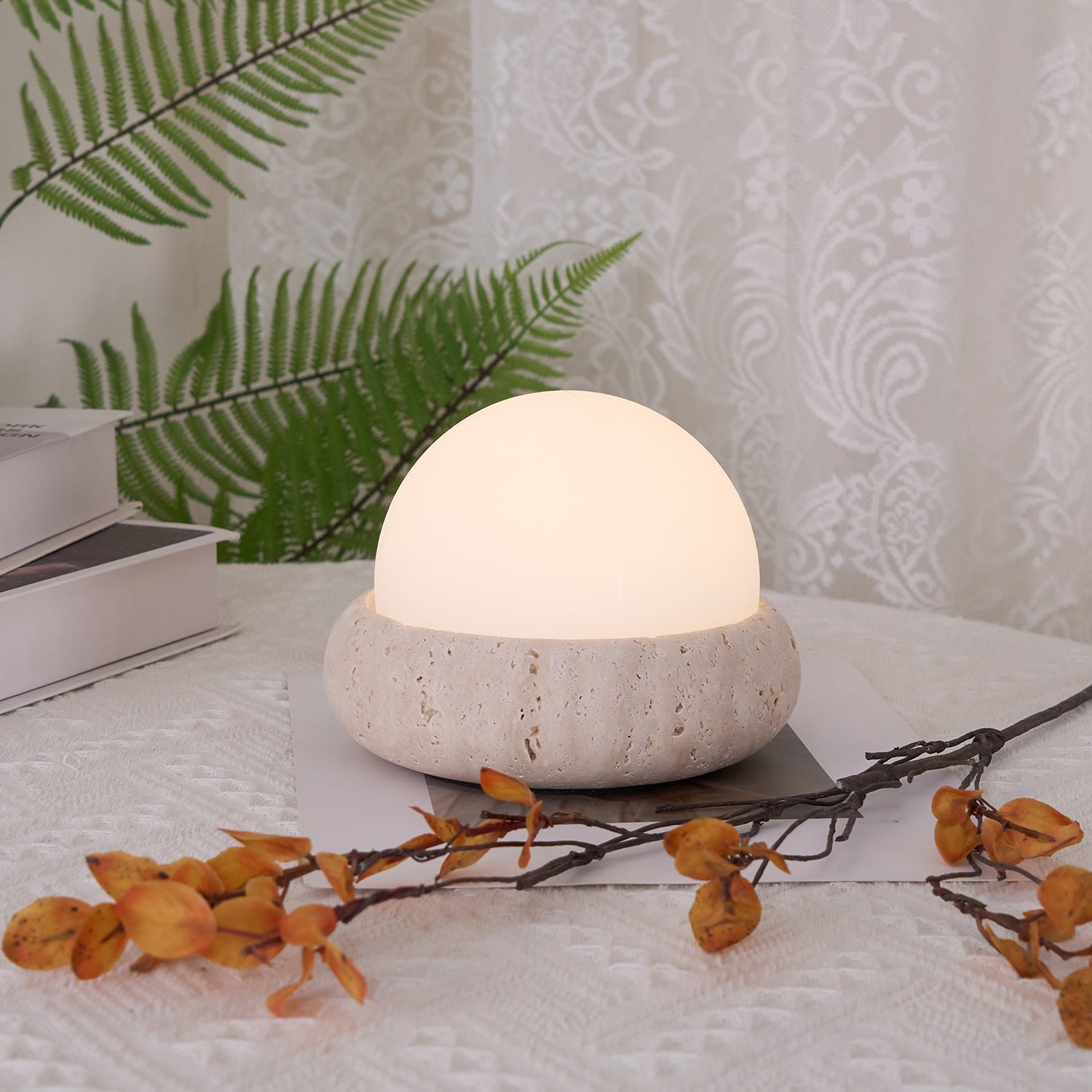 Halo Travertine Globe Table Lamp