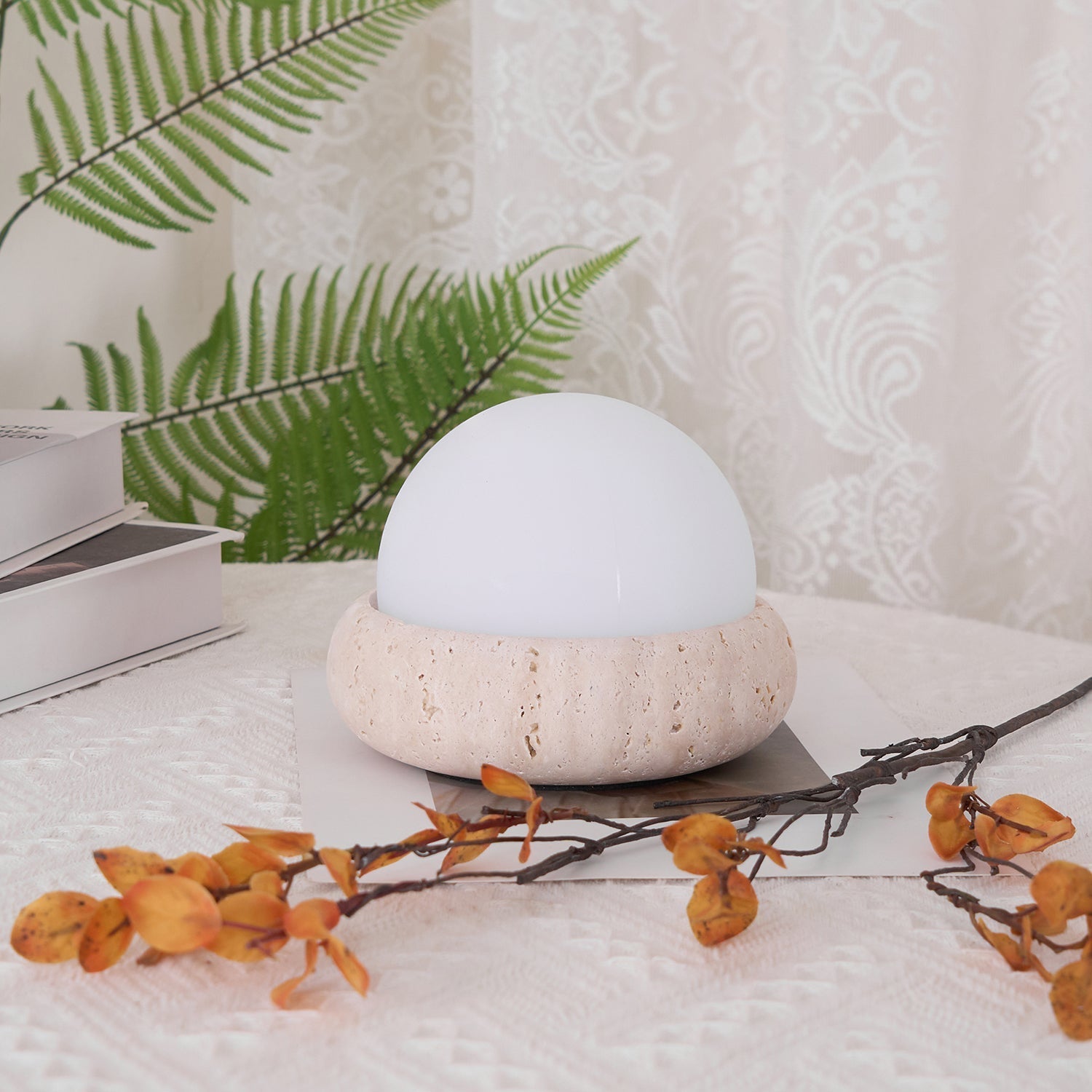 Halo Travertine Globe Table Lamp