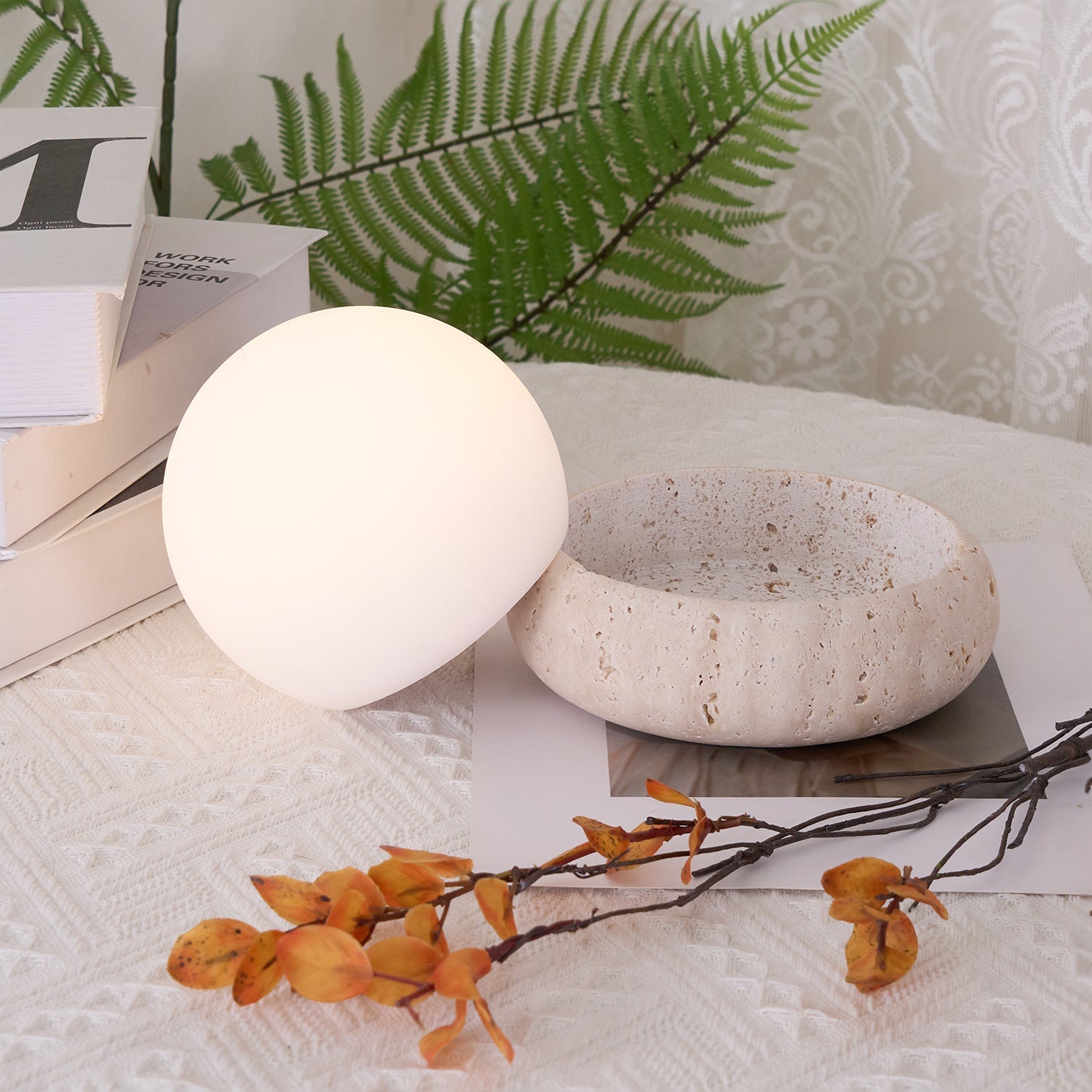 Halo Travertine Globe Table Lamp