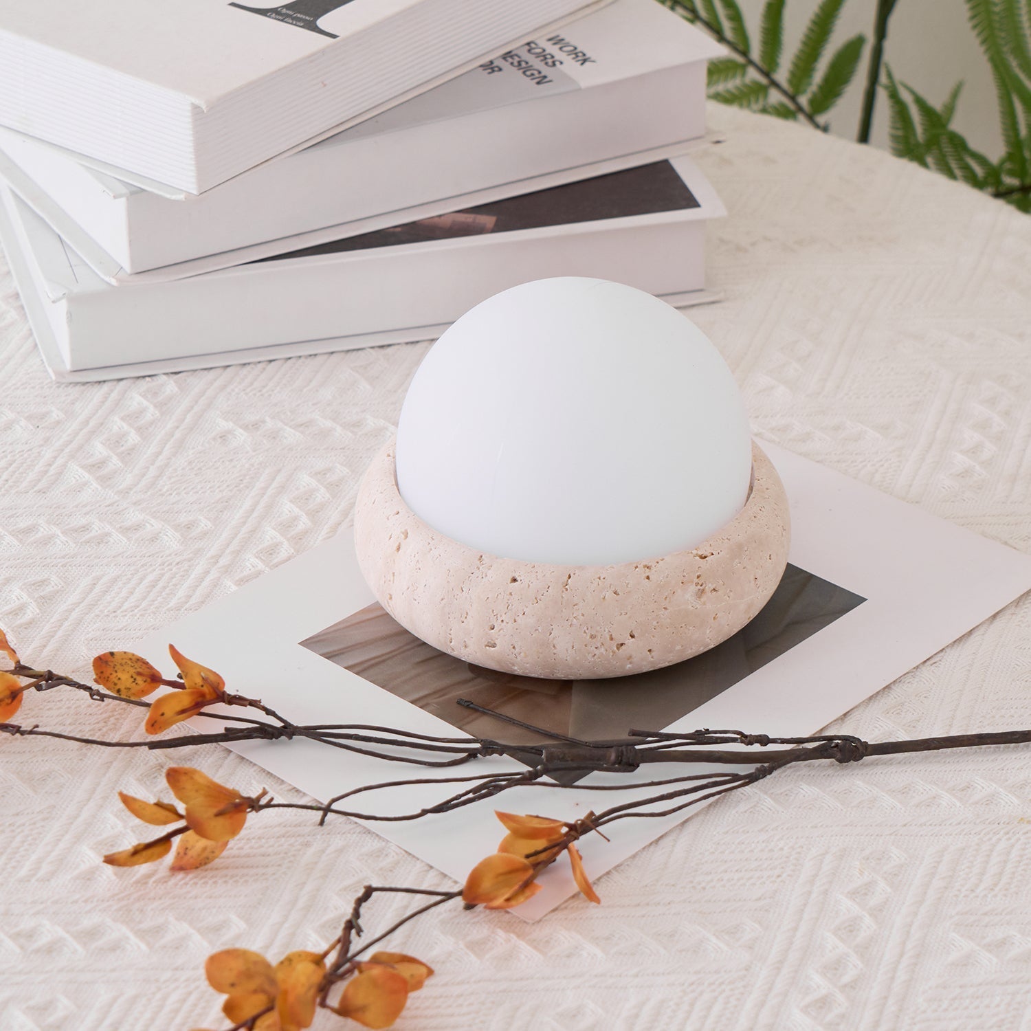 Halo Travertine Globe Table Lamp