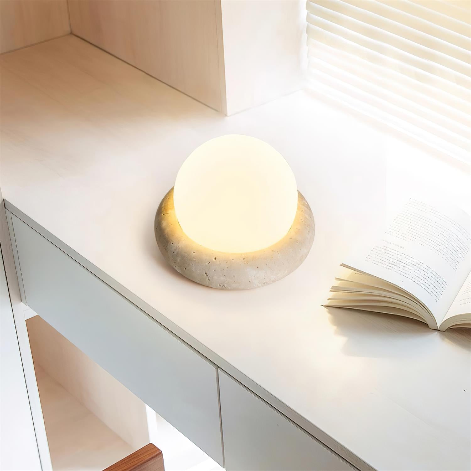 Halo Travertine Globe Table Lamp