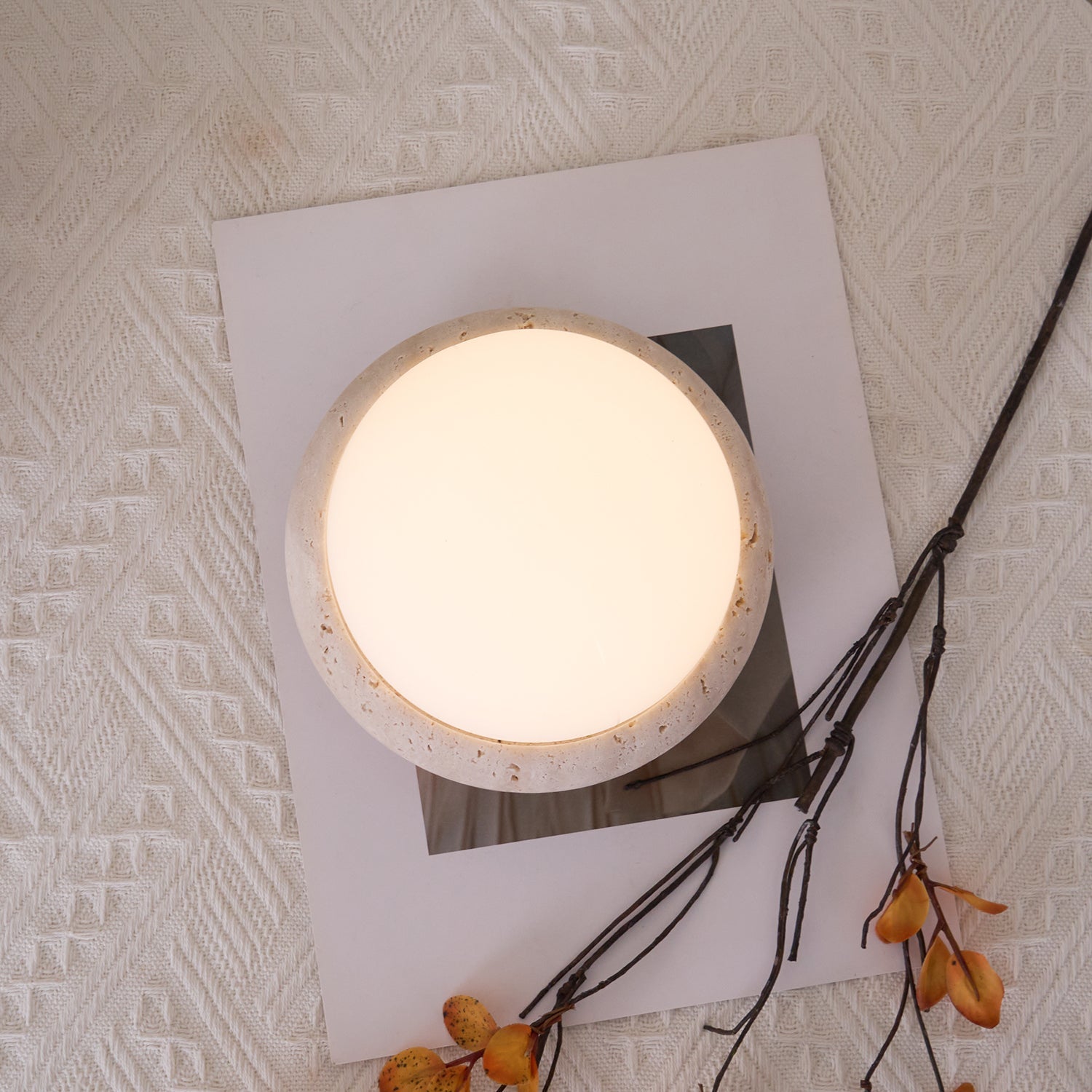 Halo Travertine Globe Table Lamp