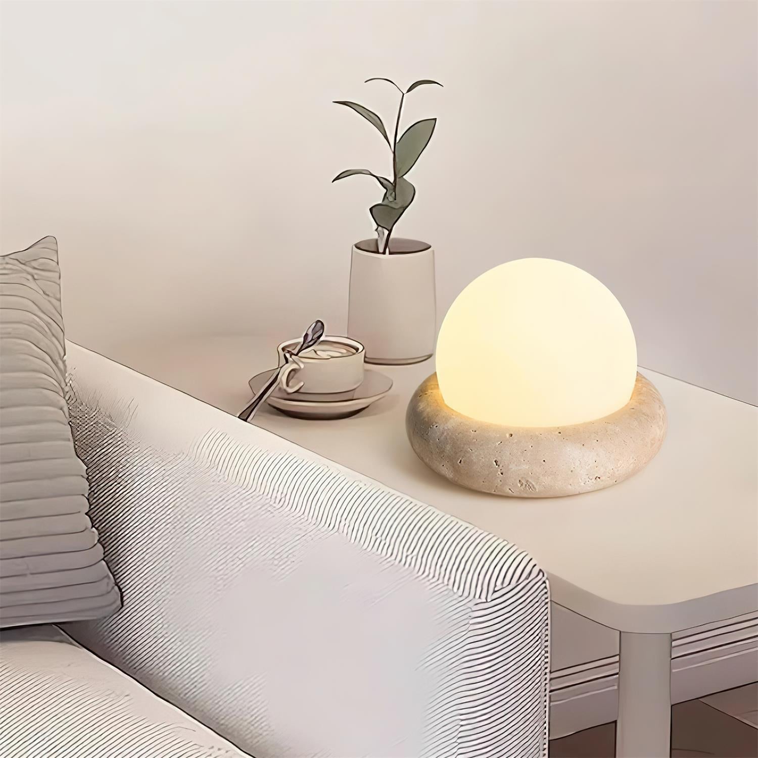 Halo Travertine Globe Table Lamp