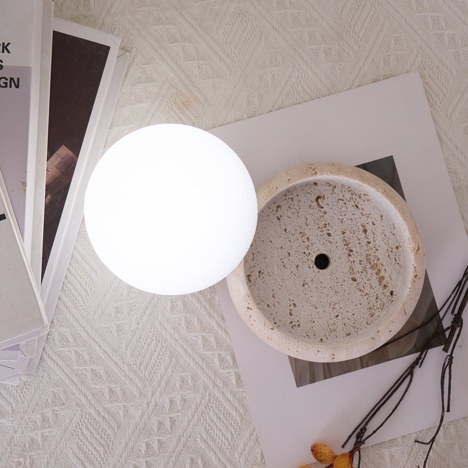 Halo Travertine Globe Table Lamp