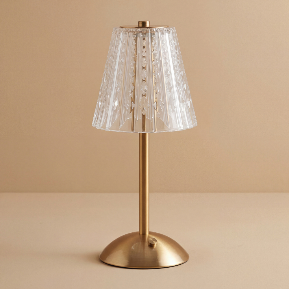 Cordless Diamond Crystal LED Table Lamp - Gold Finish