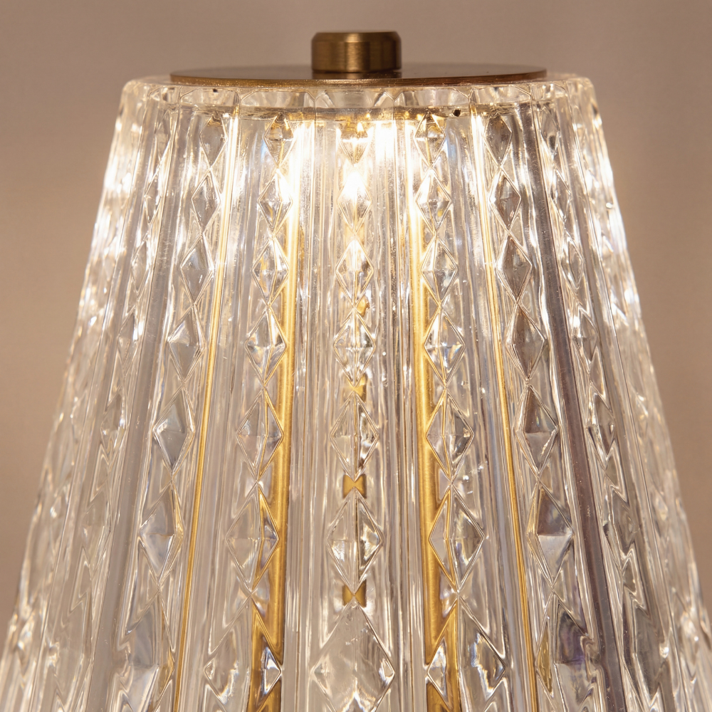 Cordless Diamond Crystal LED Table Lamp - Gold Finish