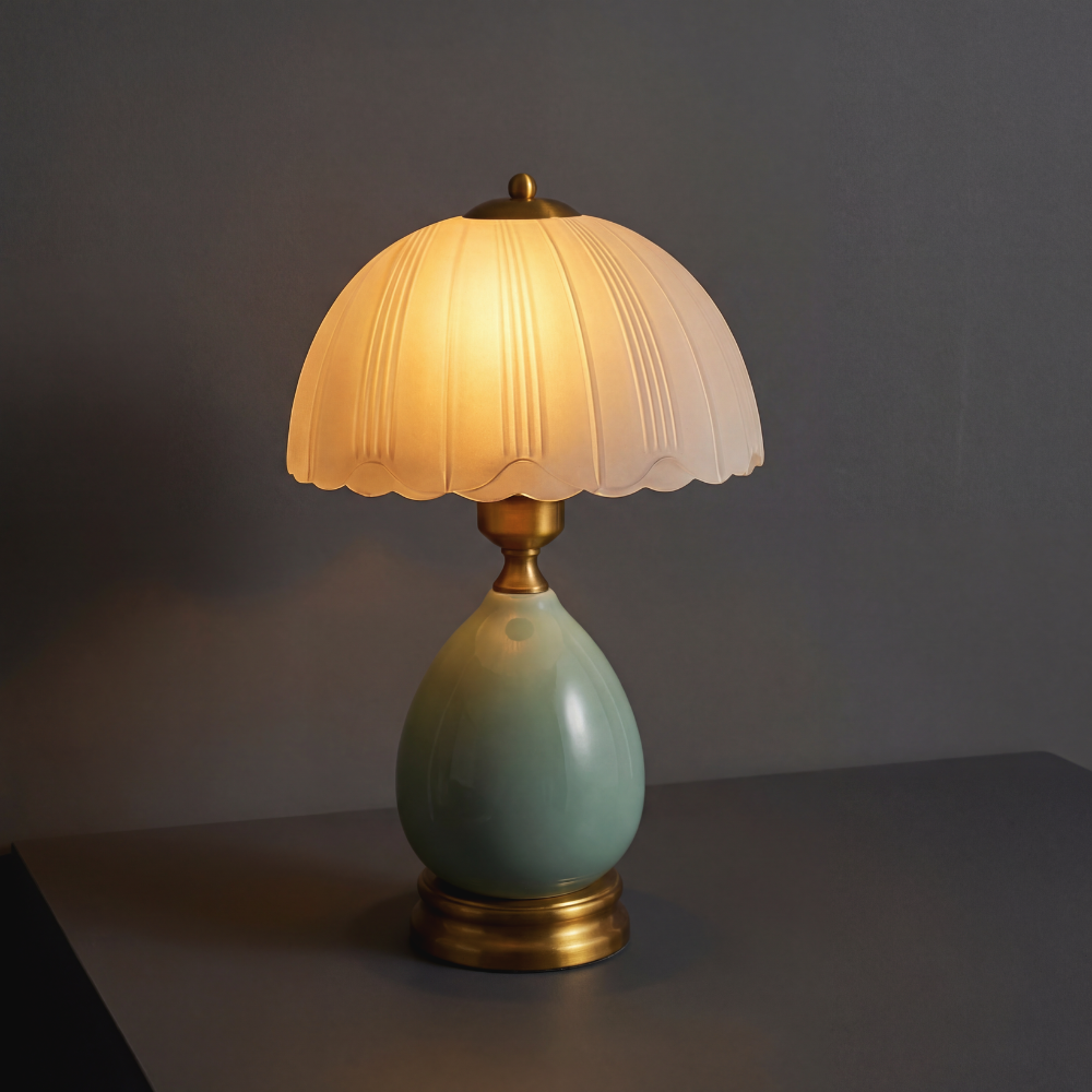 Retro Style Ceramic Table Lamp - Ice Crackle Finish & 3 Light Modes