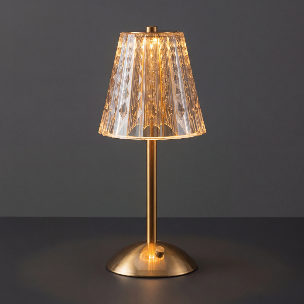 Cordless Diamond Crystal LED Table Lamp - Gold Finish