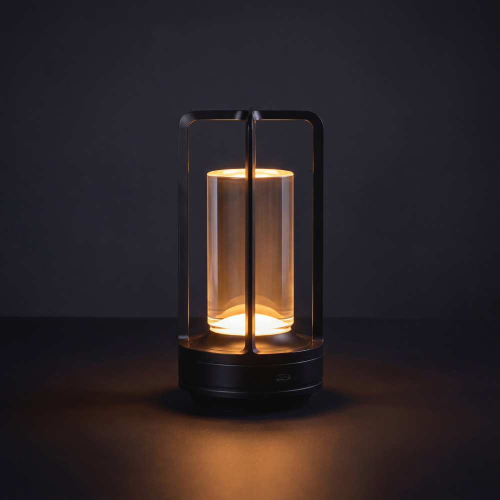 Modern Architectural Crystal Lantern - Cordless LED Accent Lamp