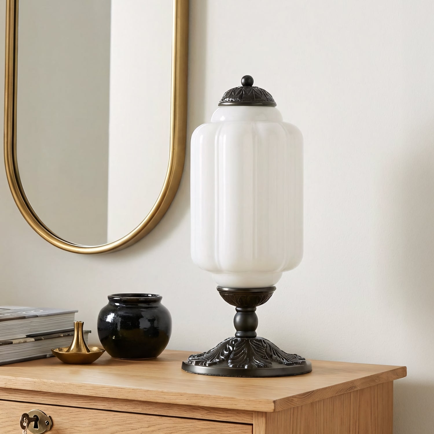 Halo Cream Glass Table Lamp