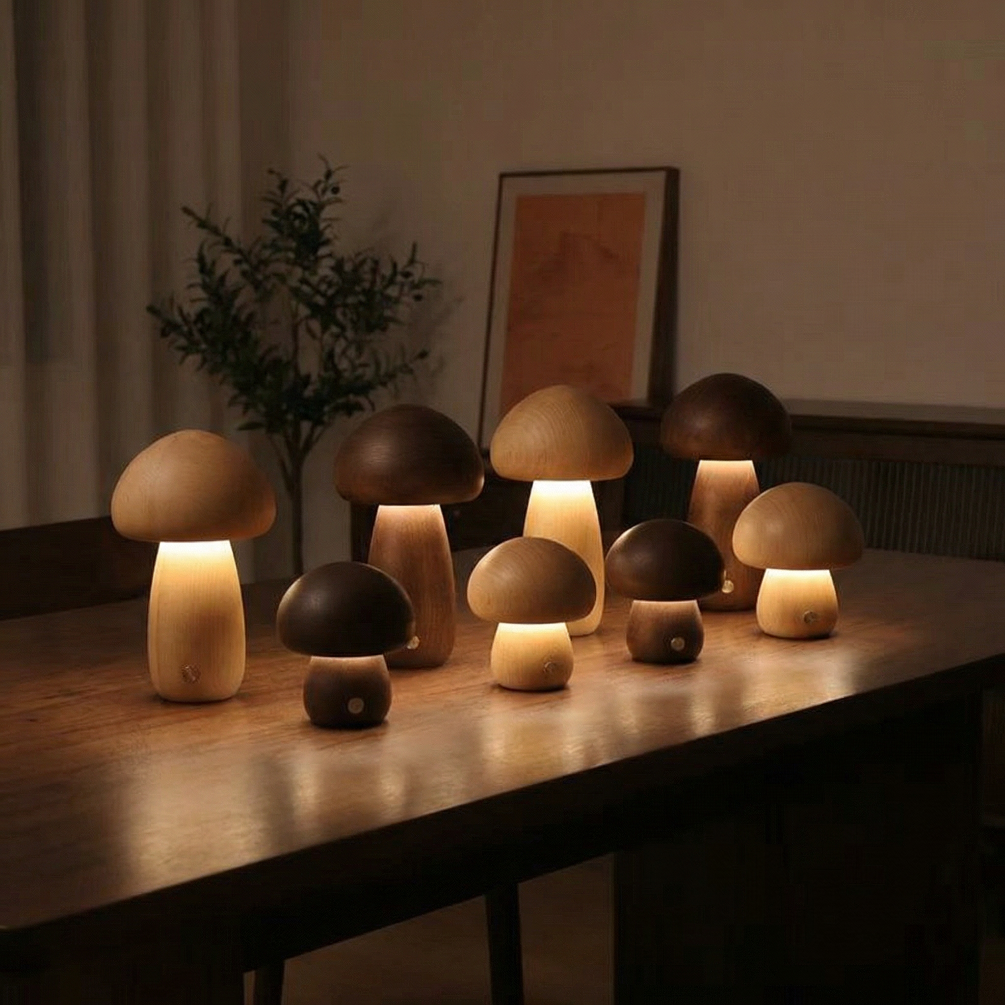 Halo Glow Mushroom Wood Table Lamp