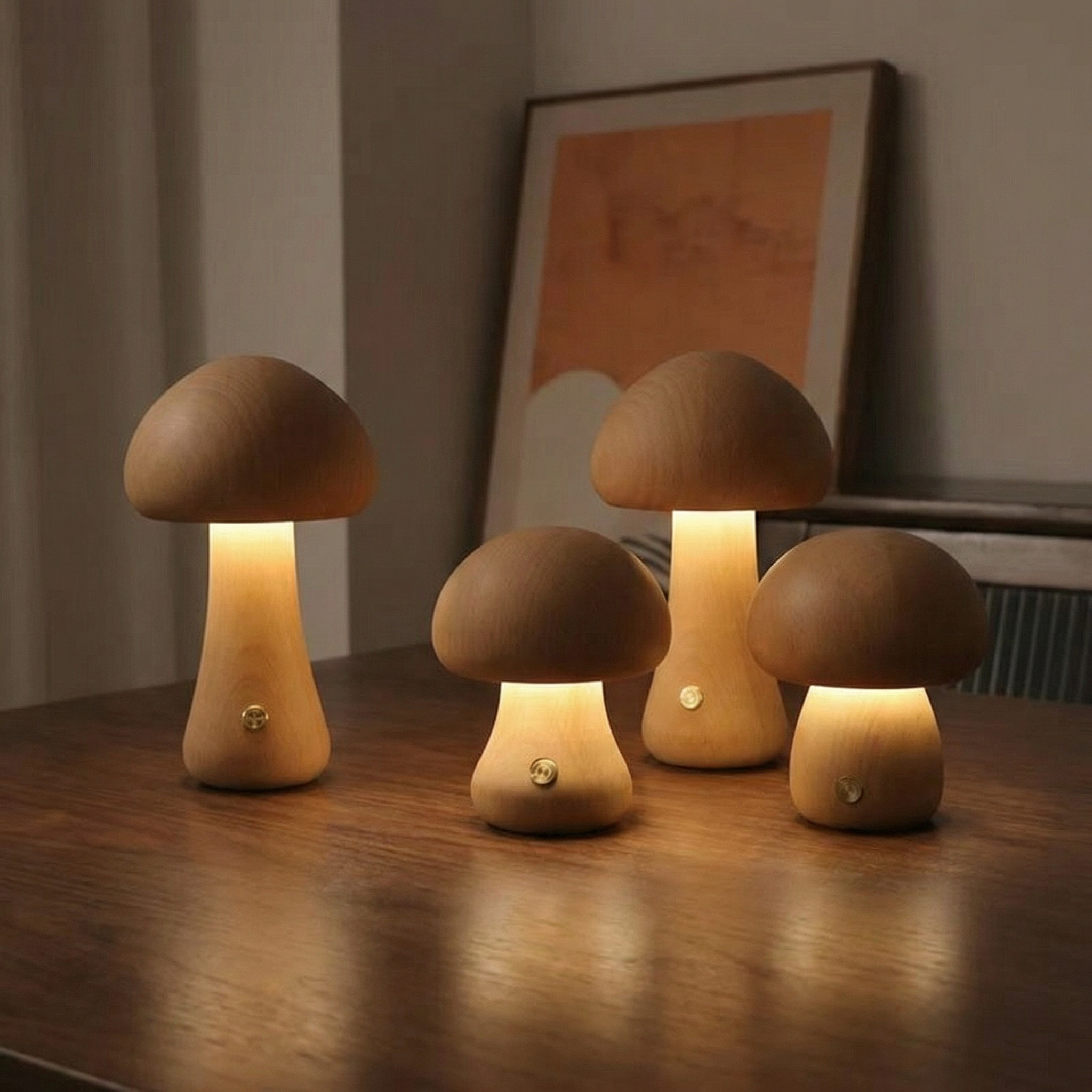 Halo Glow Mushroom Wood Table Lamp
