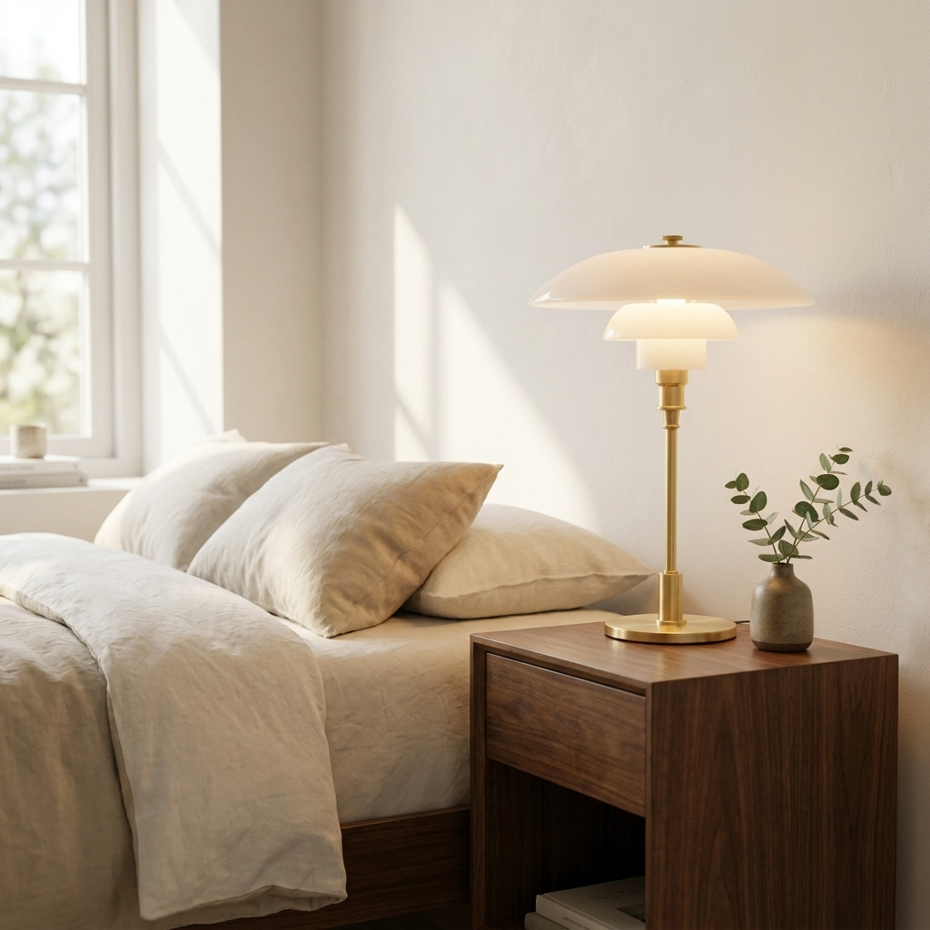 Halo Danish Designer Table Lamp in White and Gold