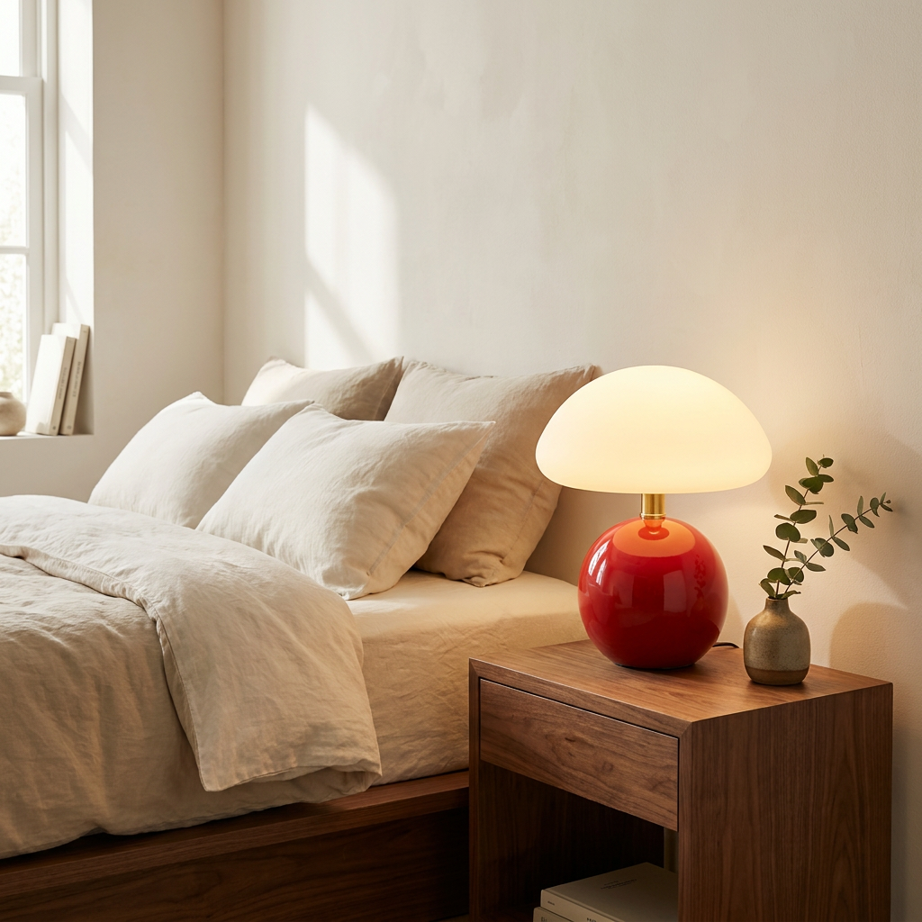 Halo Mushroom Ceramic Table Lamp in Red