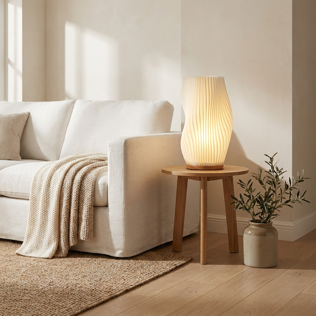 Halo Wavecrest Sculptural Table Lamp Swirl Medium variant in a living room