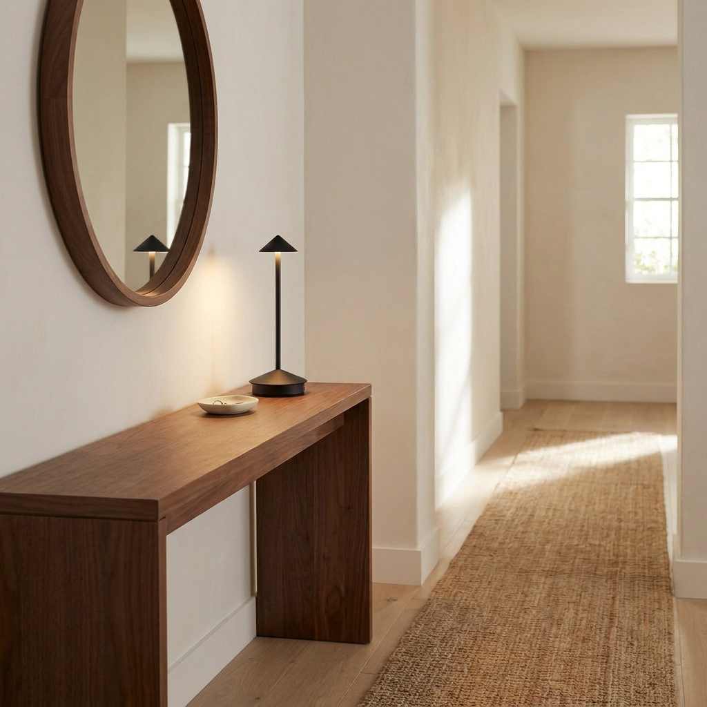 Halo Cordless Rechargeable Table Lamp on entryway console