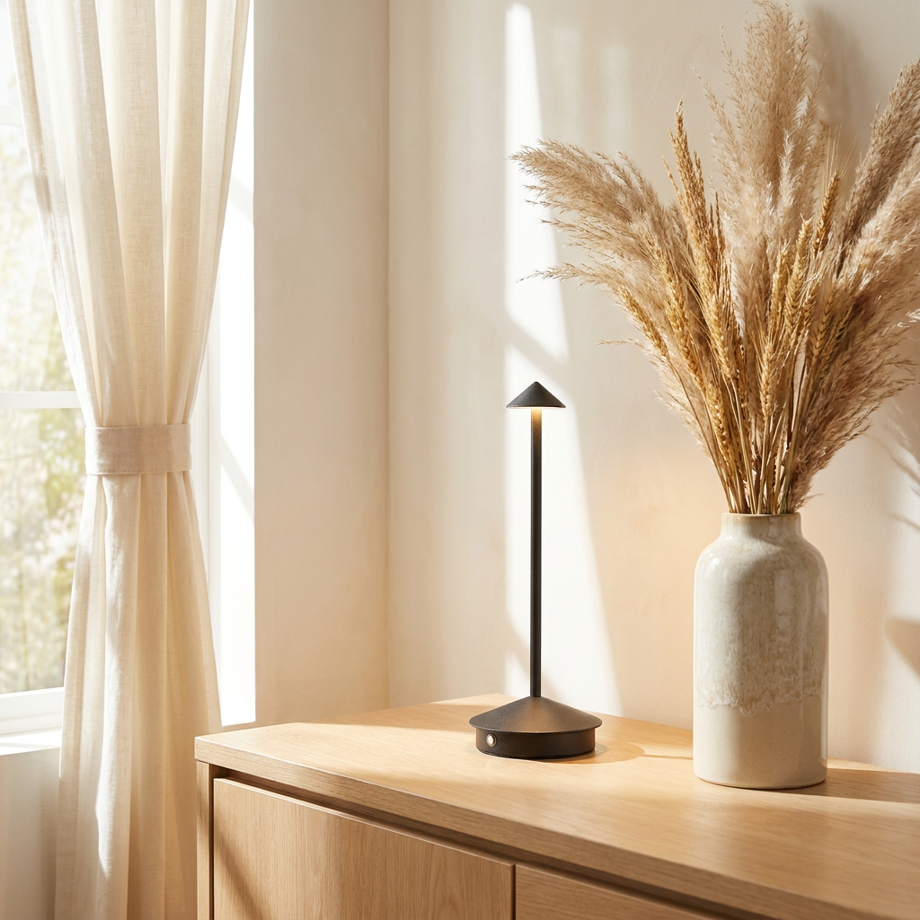Halo Cordless Rechargeable Table Lamp on bright sideboard