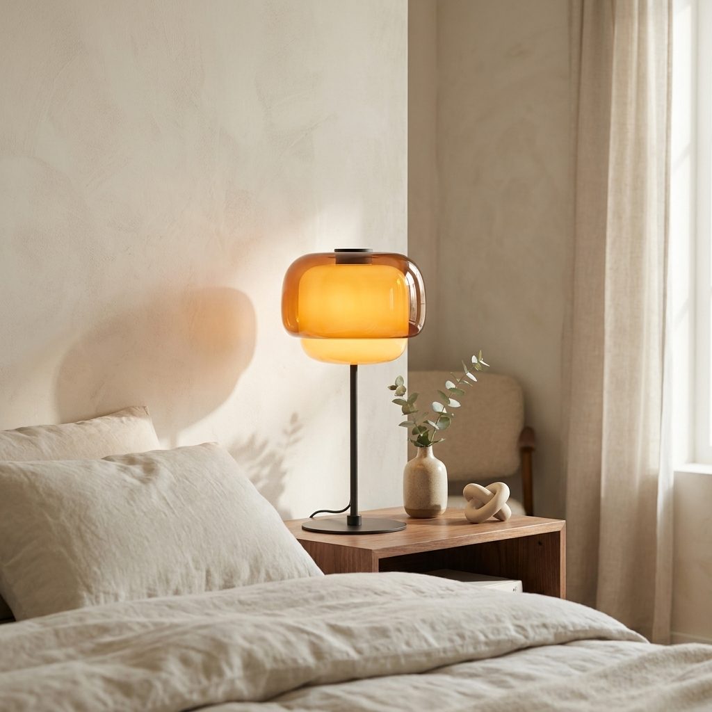 Halo Double Dome Glass Table Lamp in bedroom corner