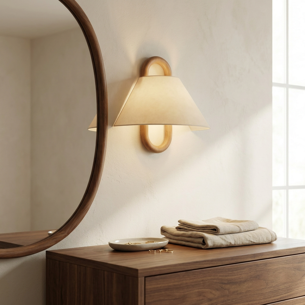 Wren Wood Pleated Fabric Wall Sconce bedroom dresser