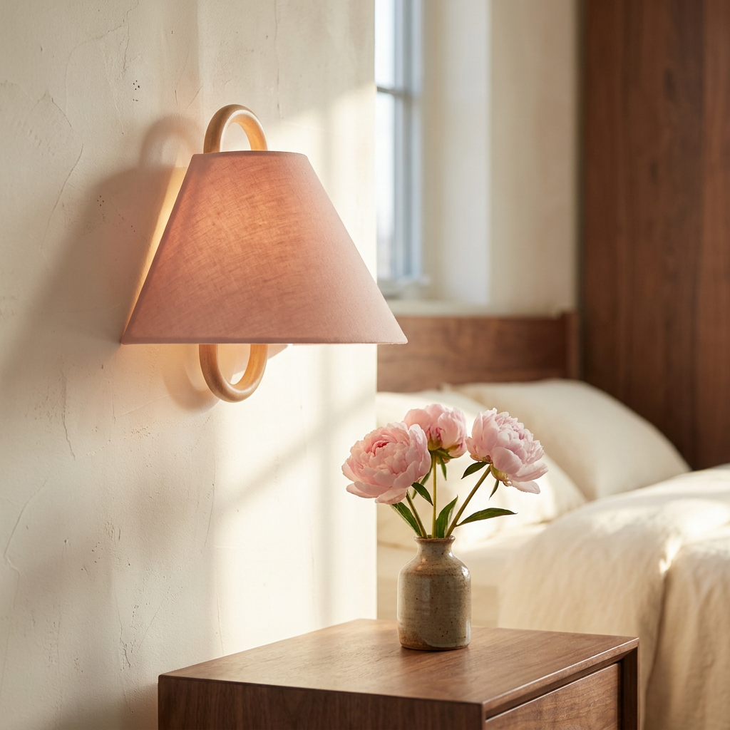 Wren Wood Pleated Fabric Wall Sconce in Light Pink