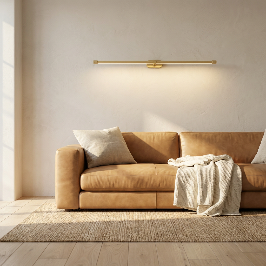Wren Linear Rechargeable Wall Sconce above sofa