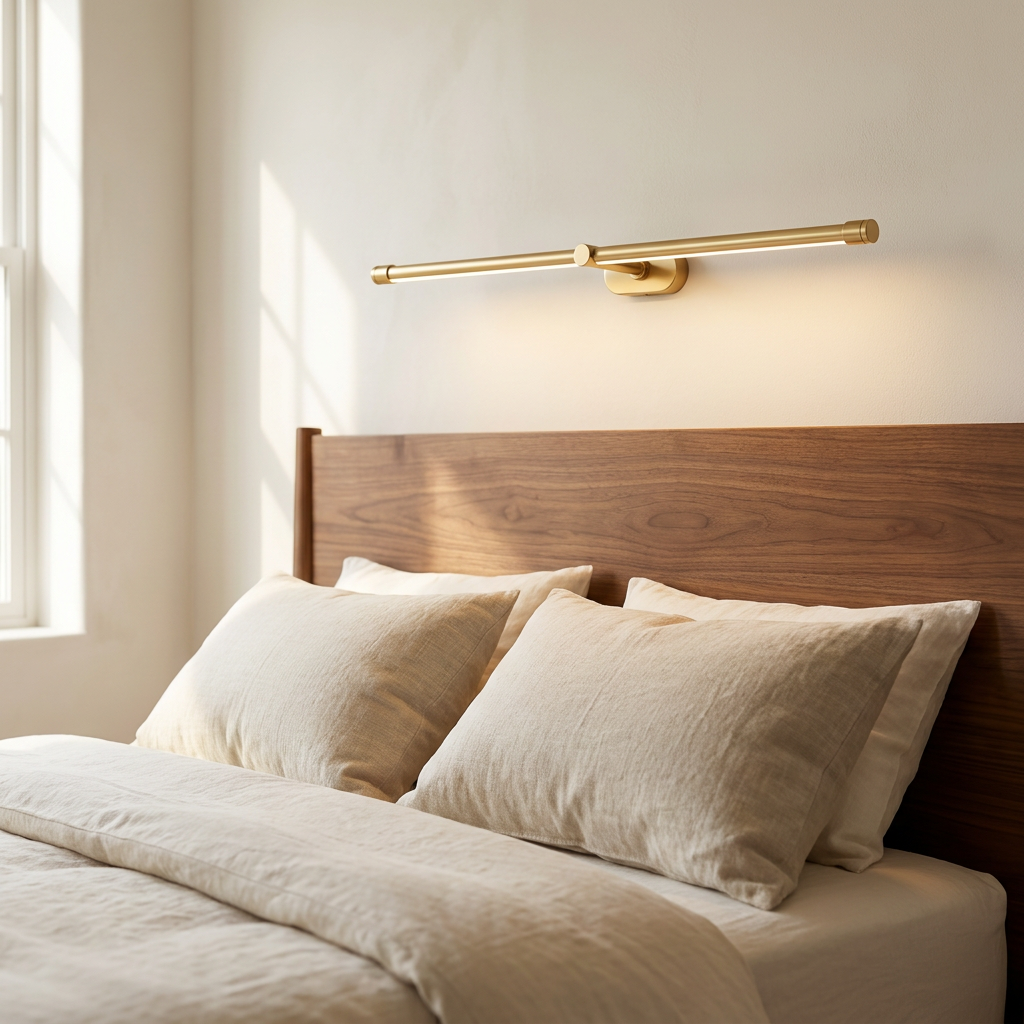 Wren Linear Rechargeable Wall Sconce above headboard