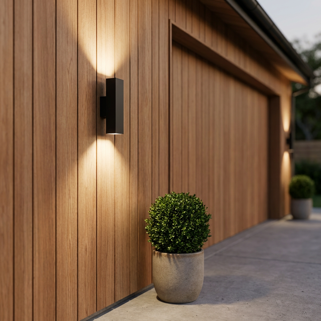 Atlas Nordic Up Down Outdoor Wall Sconce on garage wall