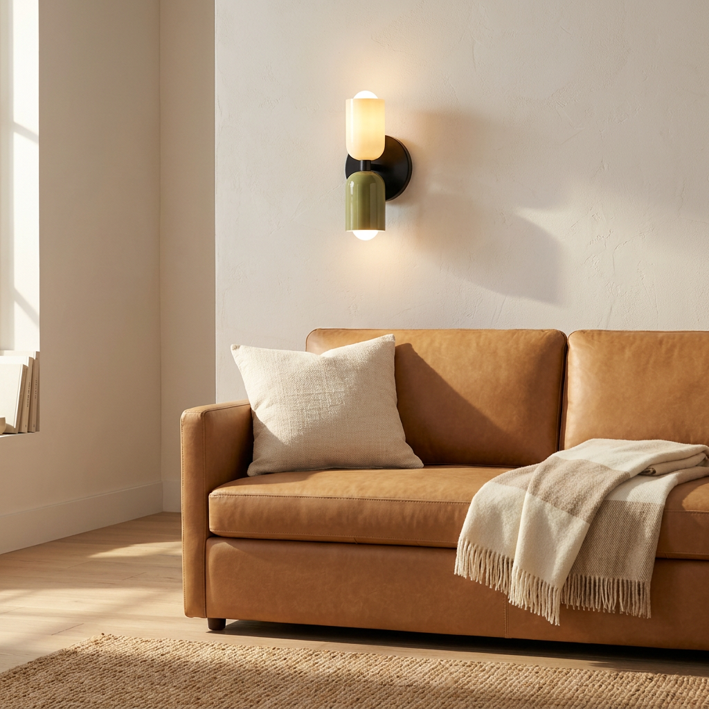 Wren Vintage Glass Double Wall Sconce above sofa