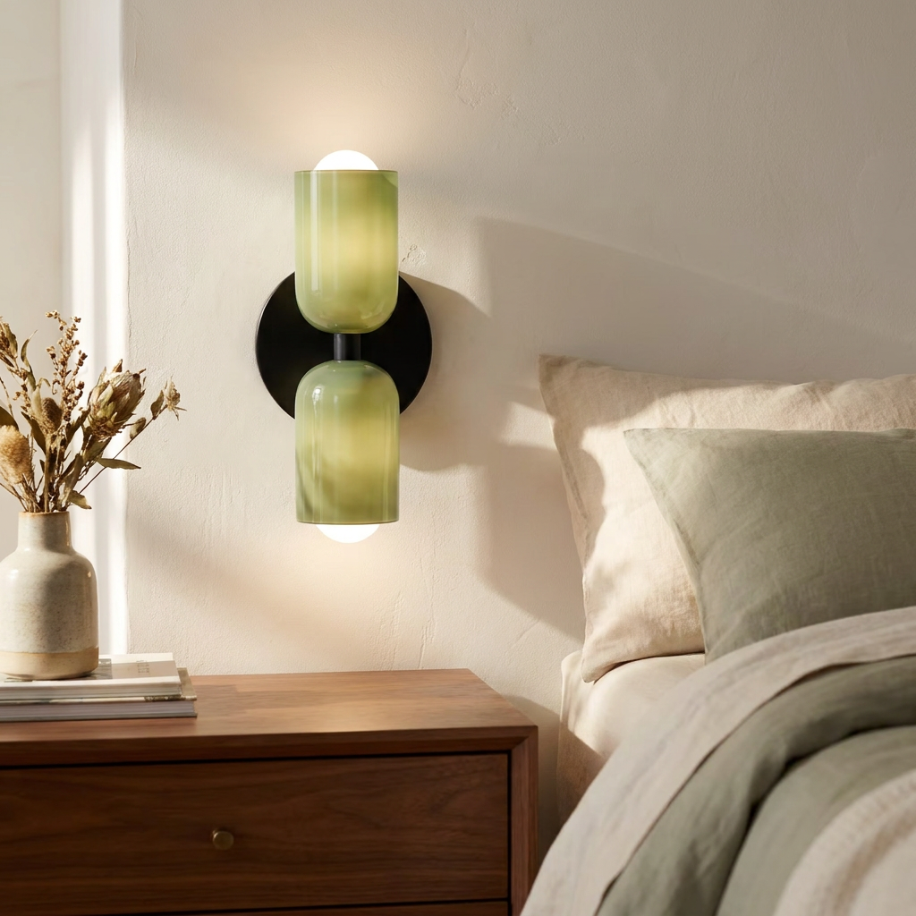 Wren Vintage Glass Double Wall Sconce Green+Green