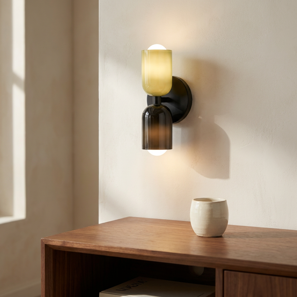 Wren Vintage Glass Double Wall Sconce Green+Black