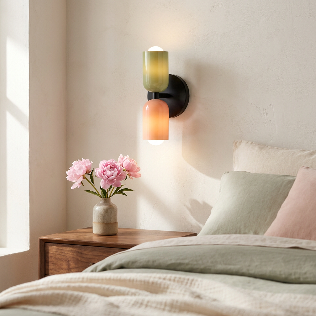Wren Vintage Glass Double Wall Sconce Green+Pink