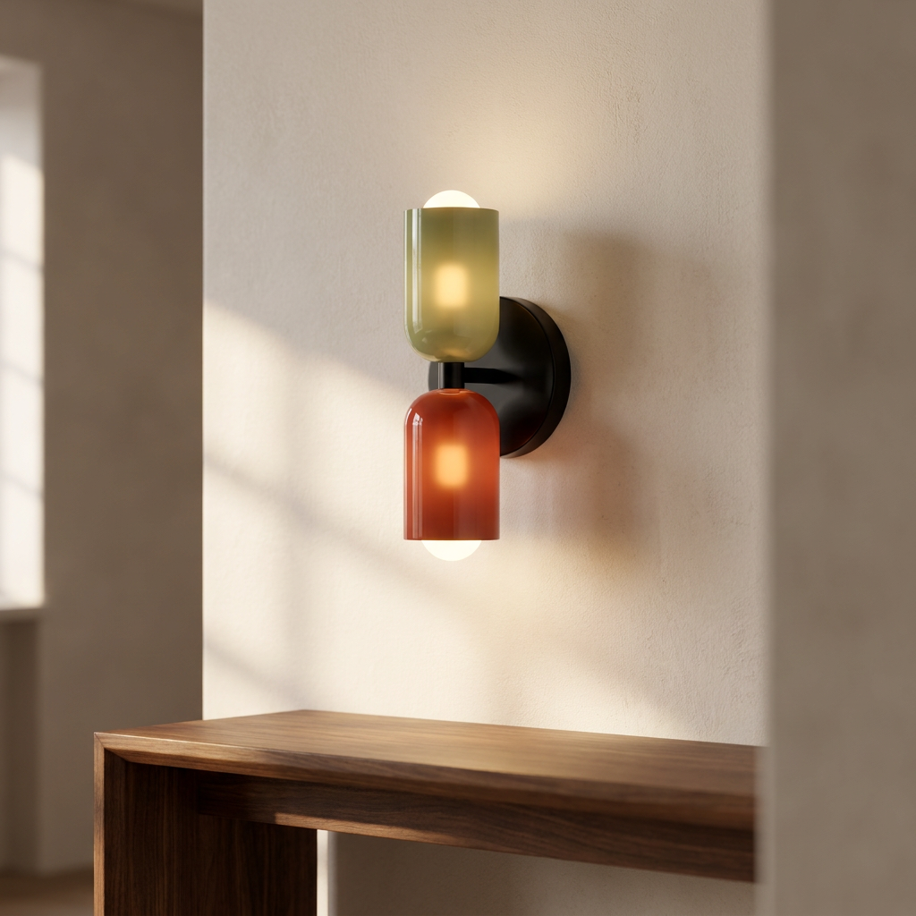 Wren Vintage Glass Double Wall Sconce Green+Red