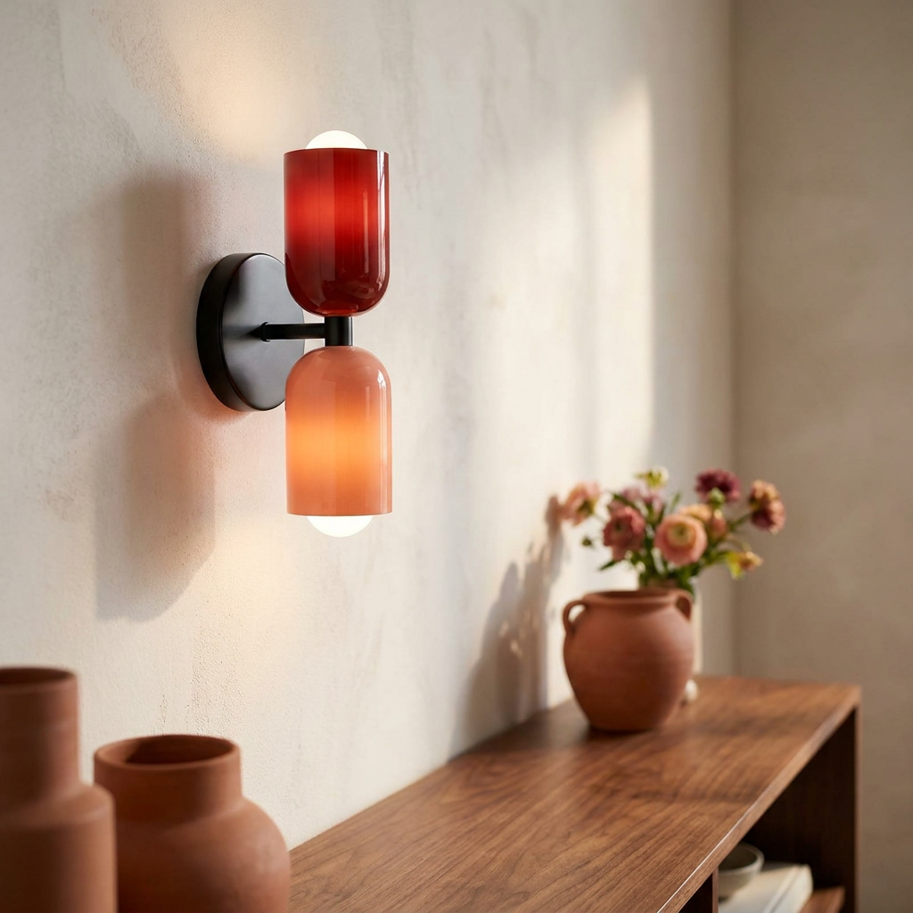 Wren Vintage Glass Double Wall Sconce Red+Pink