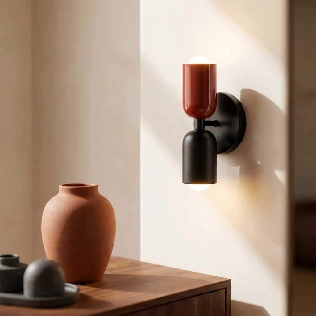 Wren Vintage Glass Double Wall Sconce Red+Black