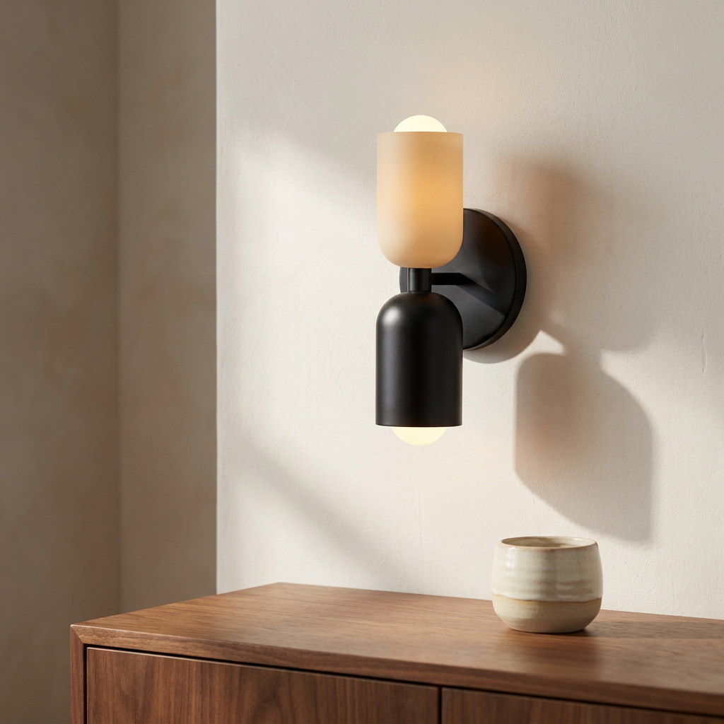 Wren Vintage Glass Double Wall Sconce Beige+Black