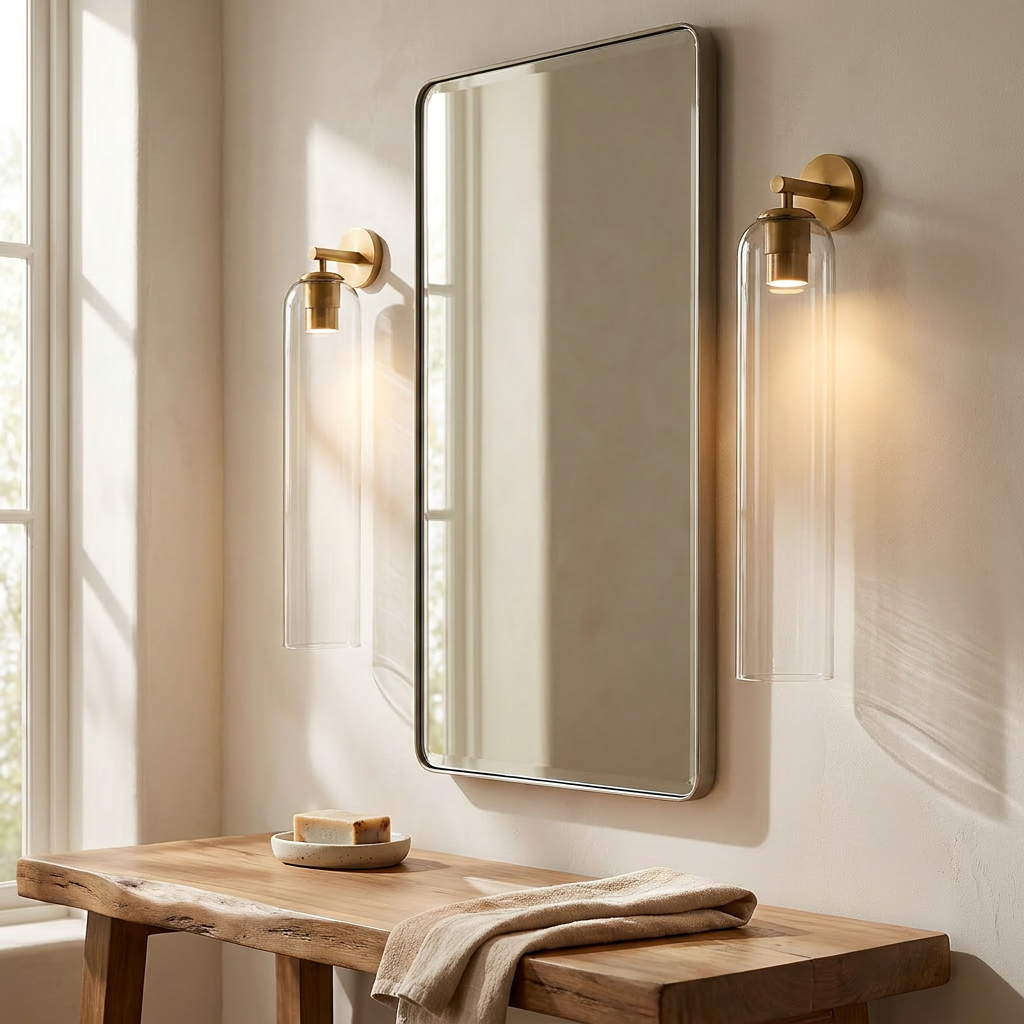 Wren Vertical Glass Tube Wall Sconce bathroom pair