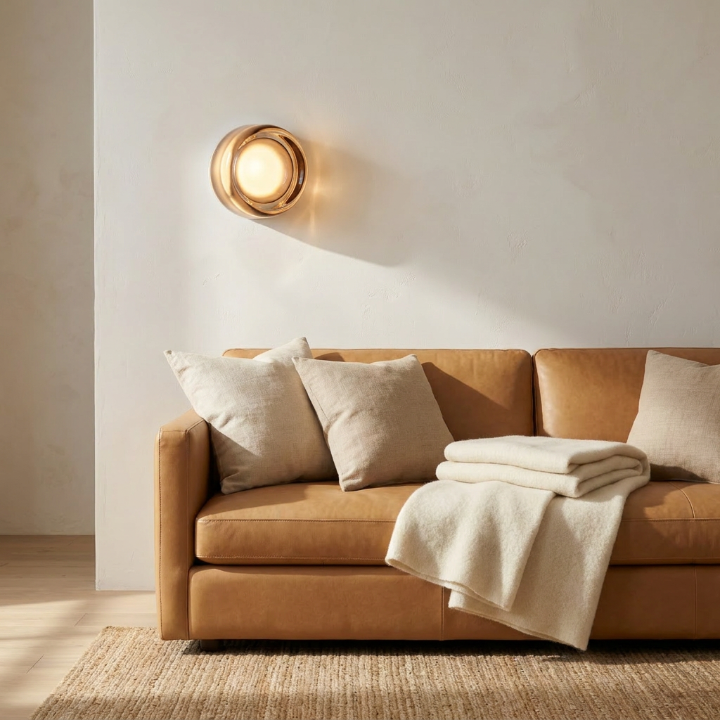 Wren Dimple Glass Wall Sconce above sofa