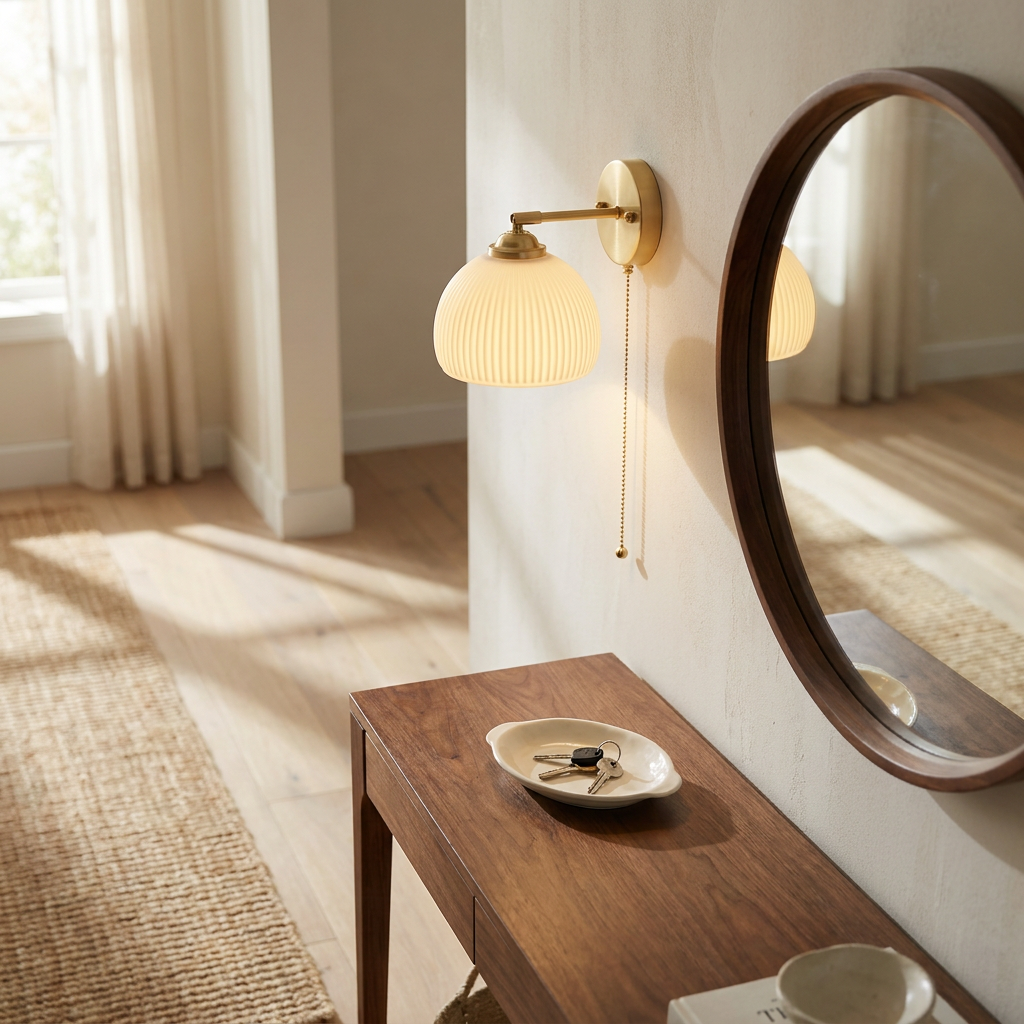 Wren Milk Glass Pull Cord Wall Sconce entryway