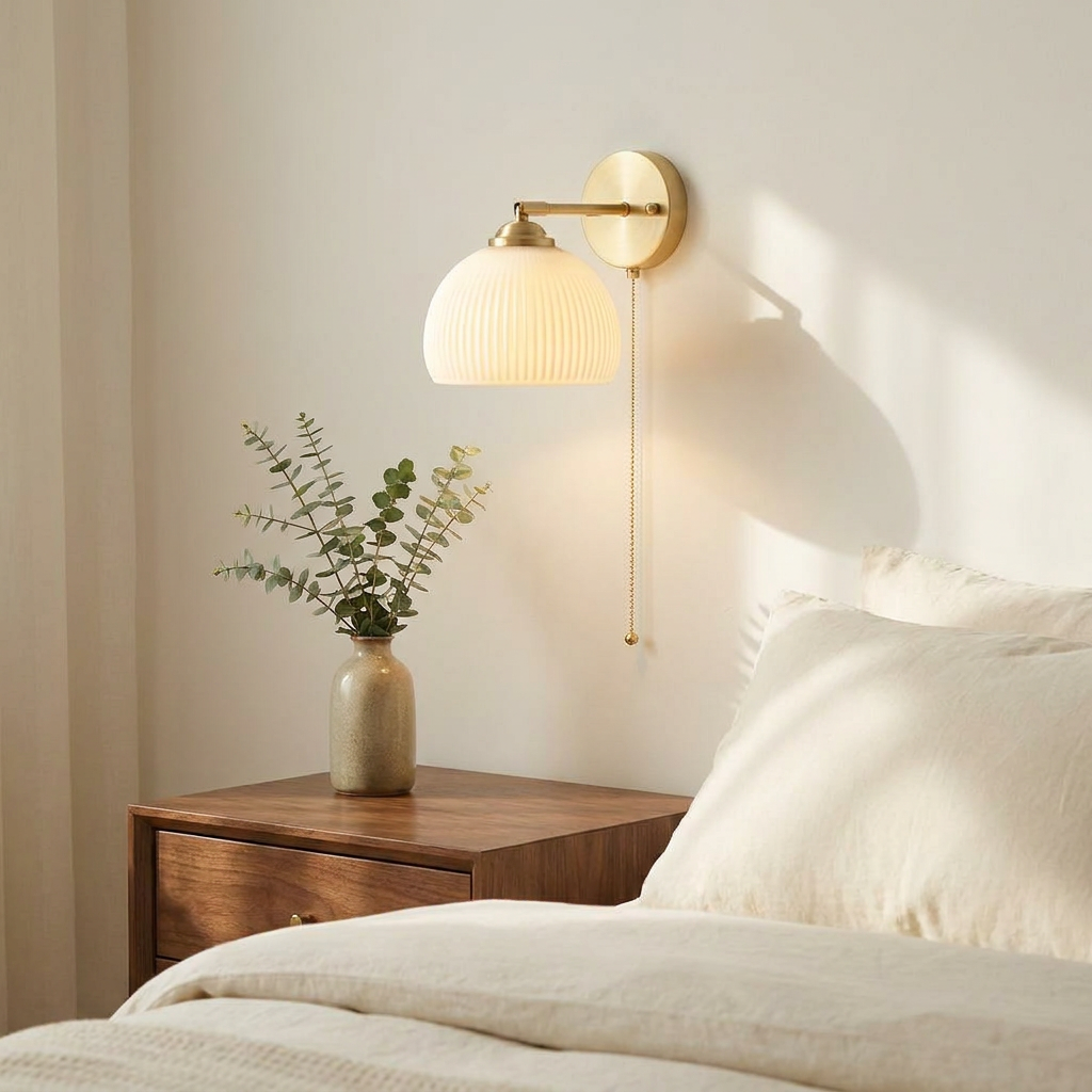 Wren Milk Glass Pull Cord Wall Sconce bedside