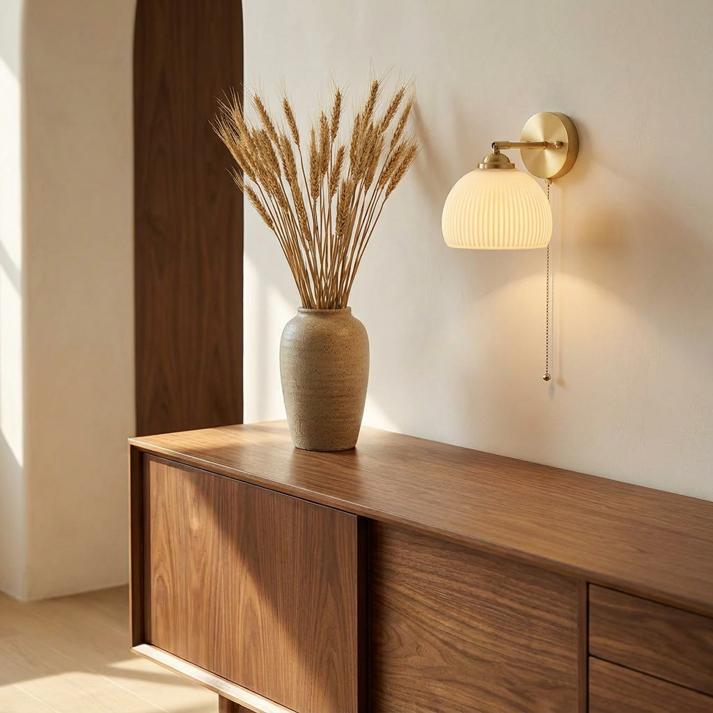 Wren Milk Glass Pull Cord Wall Sconce dining sideboard