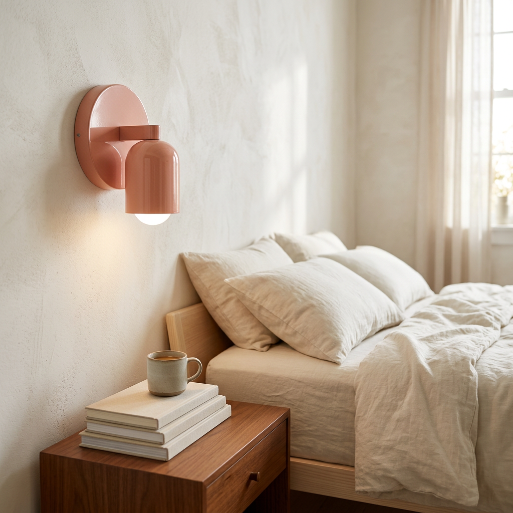 Wren Iron LED Wall Sconce in pink, bedroom