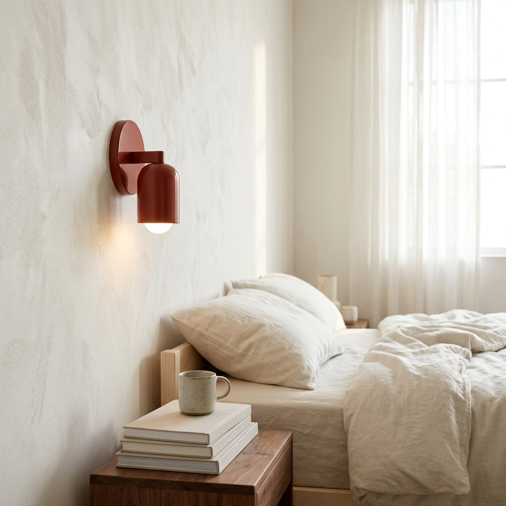Wren Iron LED Wall Sconce in red, bedroom