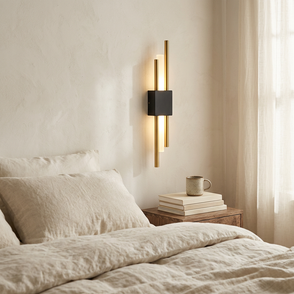 Wren Adjustable Dual Tube in black gold right, bedroom