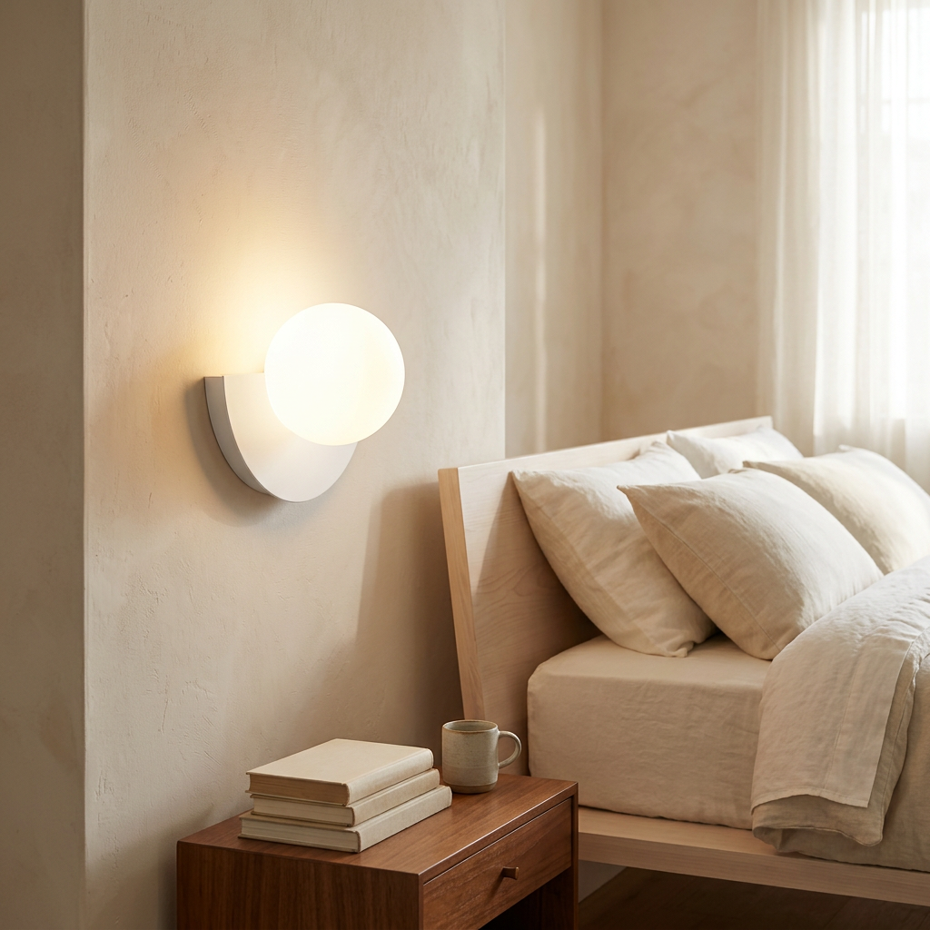 Wren Semicircle LED in white, bedroom bedside hero