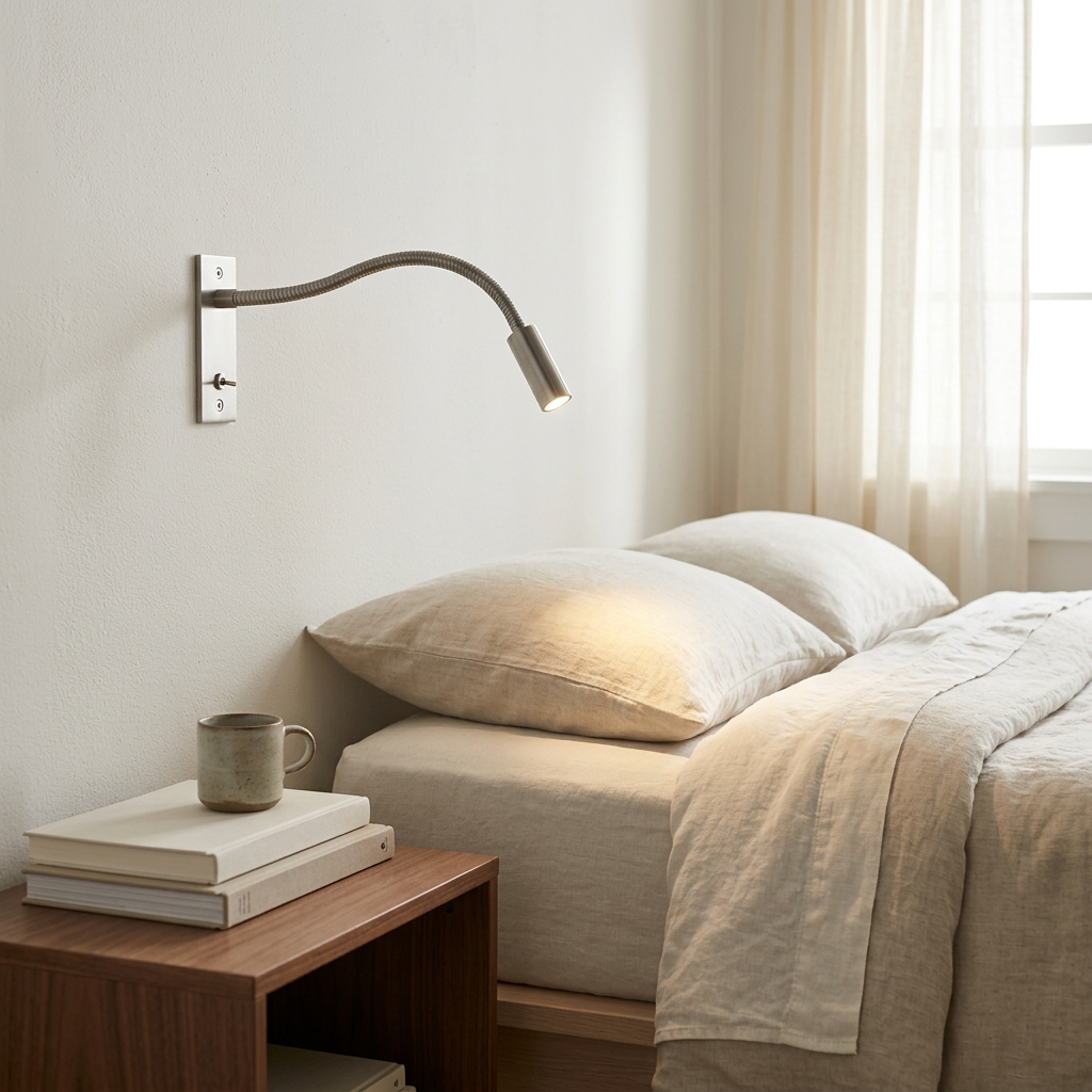 Wren Reading Spotlight in nickel, bedroom