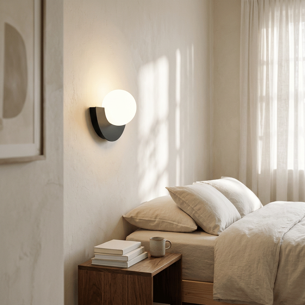 Wren Semicircle LED in black, bedroom