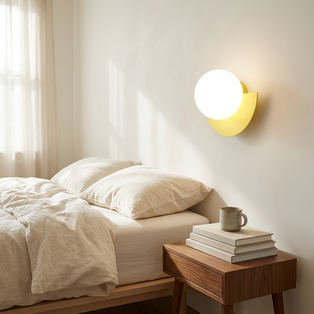 Wren Semicircle LED in yellow, bedroom