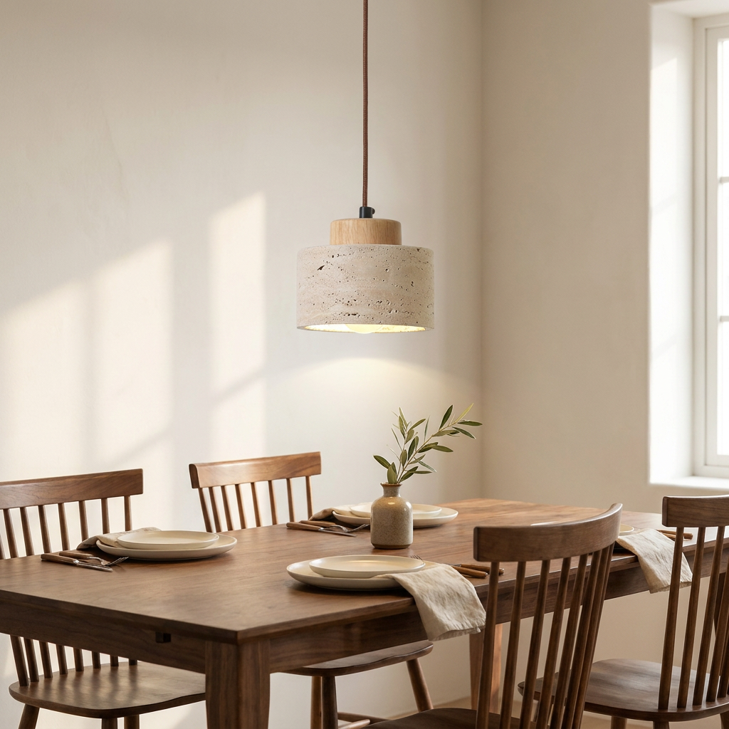Aurora Travertine Stone pendant in wood-tone colorway