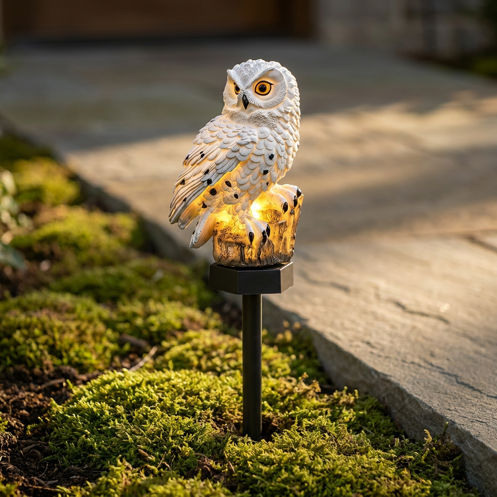 Atlas Owl Solar Pathway Light - moss bed close vignette